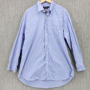 Basile Shirt Mens Size 17.5 Blue Plaid Button Down Long Sleeve Casual Collared